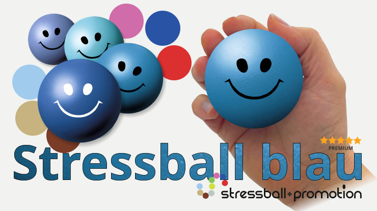 Stressball blau - Bild mit einem Stressball in blau bedruckt mit Logo oder Slogan als Werbeartikel zur Promotion