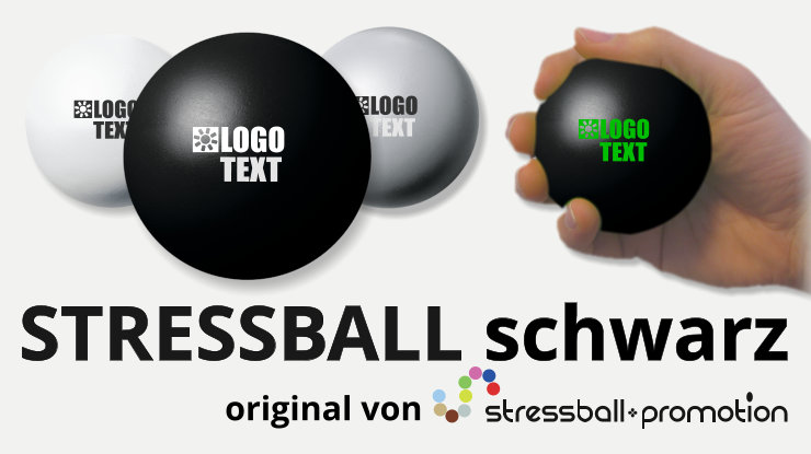 Stressball Stressbälle in schwarz - Bild mit einem schwarzen Antistressball in schwarz bedruckt mit Logo oder Slogan als Werbeartikel